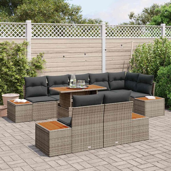 Kerti Kanapé Szett tárolóval 9 pcs Szürke Poli rattan