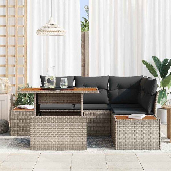 Kerti Kanapé Szett tárolóval 5 pcs Szürke Poli rattan