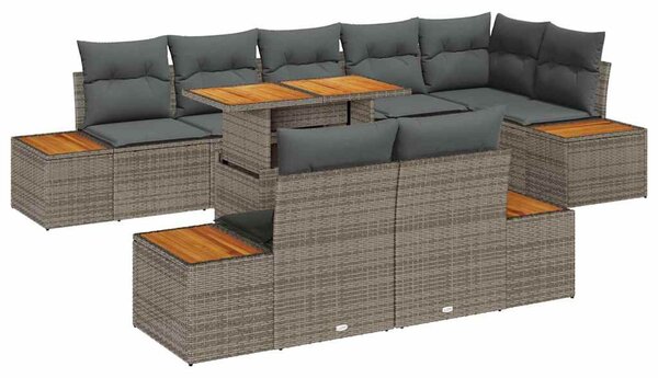 Kerti Kanapé Szett tárolóval 9 pcs Szürke Poli rattan