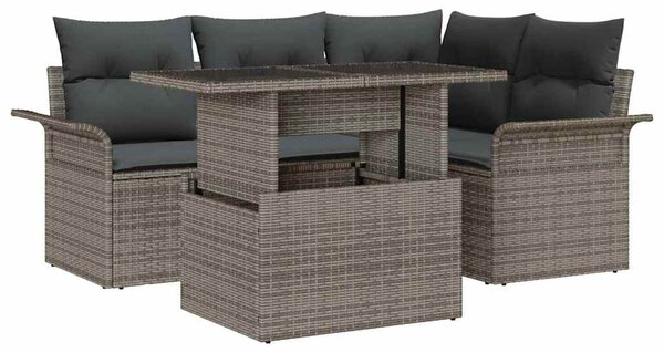 Kerti Kanapé Szett párnával tárolóval 5 pcs Szürke Poli rattan