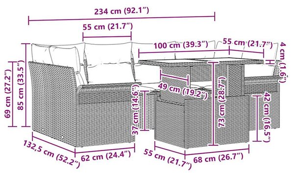 Kerti Kanapé Szett párnával 7 pcs Világosszürke Poli rattan