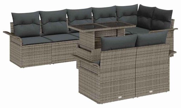 Kerti Kanapé Szett párnával tárolóval 9 pcs Szürke Poli rattan