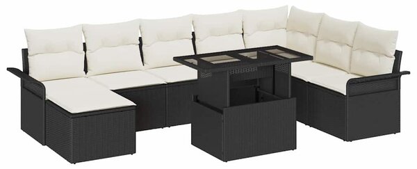 Kerti Kanapé Szett párnával tárolóval 9 pcs Fekete és Krém