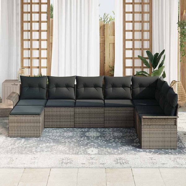 Kerti Kanapé Szett párnával tárolóval 8 pcs Szürke Poli rattan