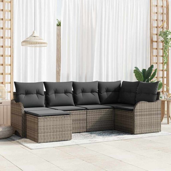 Kerti Kanapé Szett párnával 6 pcs Szürke Poli rattan
