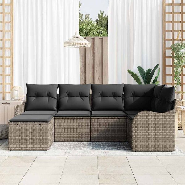 Kerti Kanapé Szett párnával 6 pcs Szürke Poli rattan