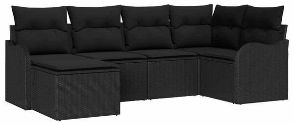Kerti Kanapé Szett párnával 6 pcs Fekete Poli rattan