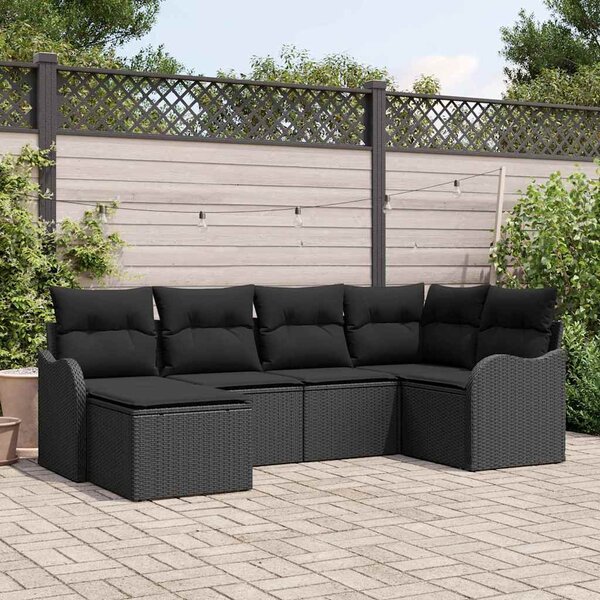 Kerti Kanapé Szett párnával 6 pcs Fekete Poli rattan