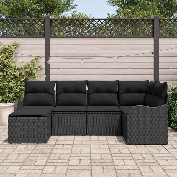 Kerti Kanapé Szett párnával 6 pcs Fekete Poli rattan