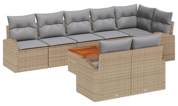 Kerti Kanapé Szett 9 db Beige és Világosszürke polirattan