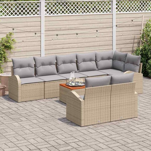 Kerti Kanapé Szett 9 db Beige és Világosszürke polirattan