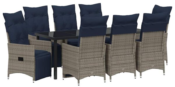 Asztal és szék szett párnával 9 pcs Szürke PE Rattan