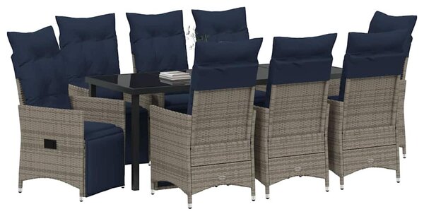 Asztal és szék szett párnával 9 pcs Szürke PE Rattan