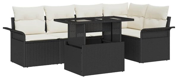 Kerti Kanapé Szett párnával tárolóval 6 pcs Fekete Poli rattan