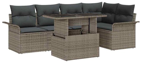 Kerti Kanapé Szett párnával tárolóval 6 pcs Szürke Poly Rattan