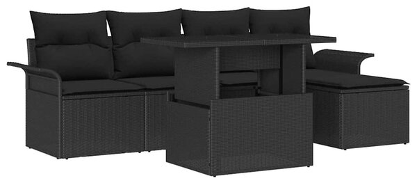 Kerti Kanapé Szett párnával tárolóval 6 pcs Fekete Poli rattan