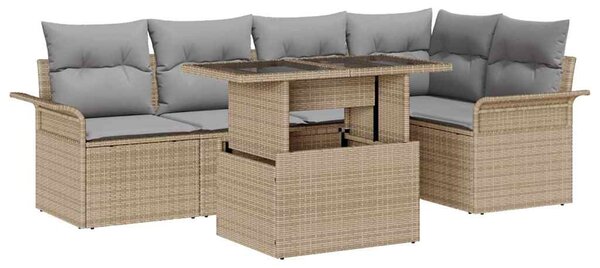 Kerti Kanapé Szett párnával tárolóval 6 pcs Bézs Poli rattan