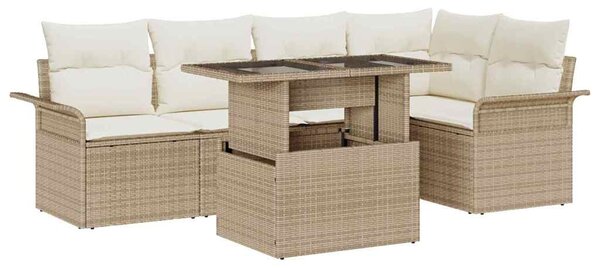 Kerti Kanapé Szett párnával tárolóval 6 pcs Bézs Poli rattan