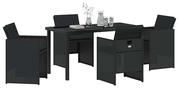 Kert étkező szett 5 db Fekete polirattan