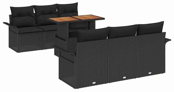 Kerti Kanapé Szett tárolóval 7 pcs Fekete Poli rattan