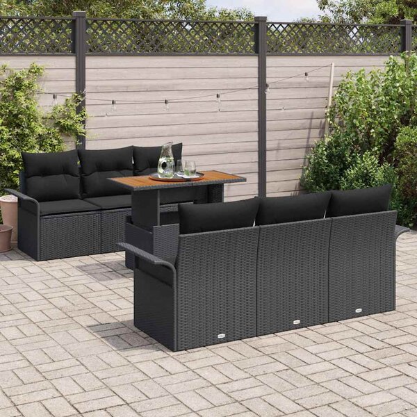 Kerti Kanapé Szett tárolóval 7 pcs Fekete Poli rattan