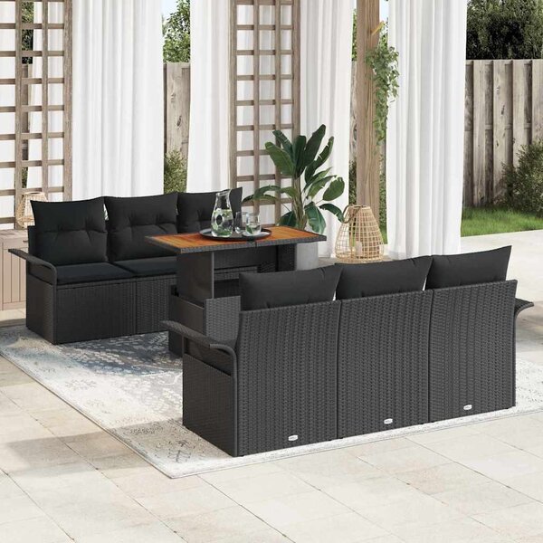Kerti Kanapé Szett tárolóval 7 pcs Fekete Poli rattan