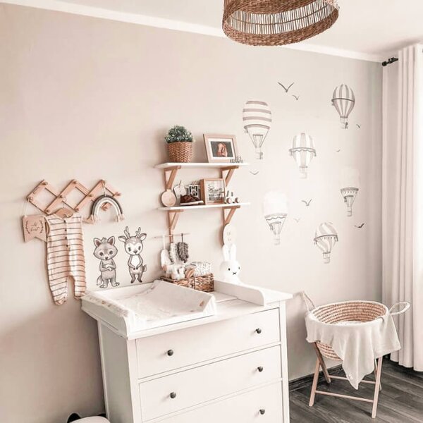 INSPIO - átragasztható textil matrica - Neutrális színű falmatrica - Hőlégballonok