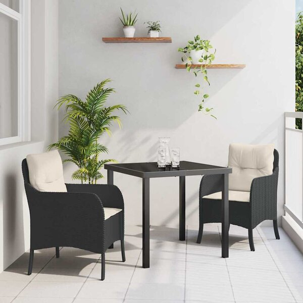 Kert étkező szett párnával 3 pcs Fekete polirattan