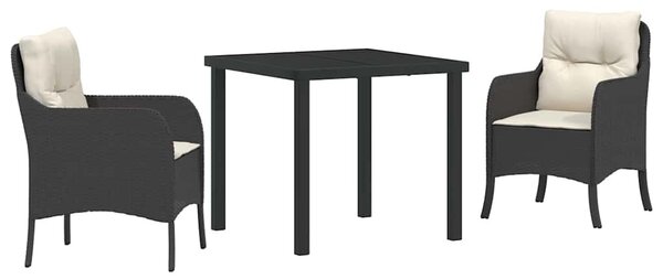 Kert étkező szett párnával 3 pcs Fekete polirattan