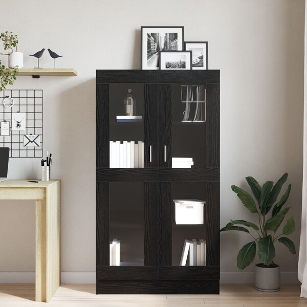 VidaXL Könyves Szekrény Fekete tölgy Szerelt fa, Üveg 82,5 x 30,5 x 150 cm
