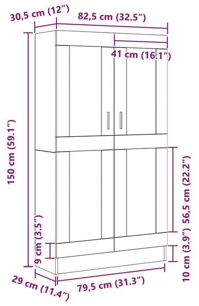 VidaXL Könyves Szekrény Fekete tölgy Szerelt fa, Üveg 82,5 x 30,5 x 150 cm
