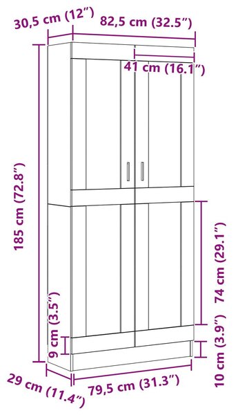 VidaXL Könyvespolcok 2 db Fekete tölgyből 82,5x30,5x185 cm Műszaki fa