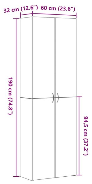 VidaXL Iroda Szekrény Fekete Tölgy 60x32x190 cm Műgyanta