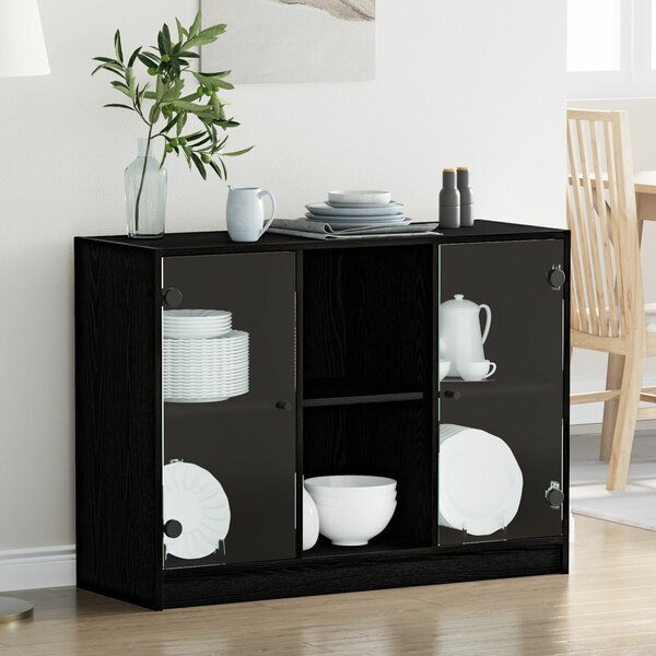 VidaXL Oldalszekrény Fekete Tölgy 102x37x75,5 cm Mérnöki Fa