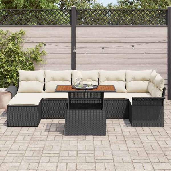 Kerti Kanapé Szett tárolóval 8 pcs Fekete Poli rattan