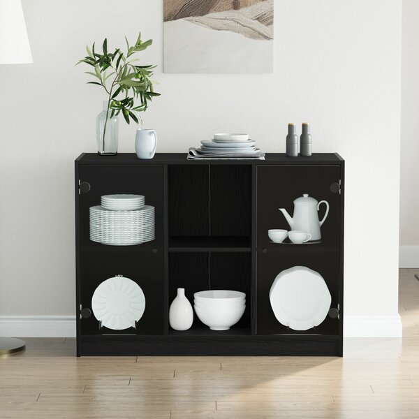 VidaXL Oldalszekrény Fekete Tölgy 102x37x75,5 cm Mérnöki Fa