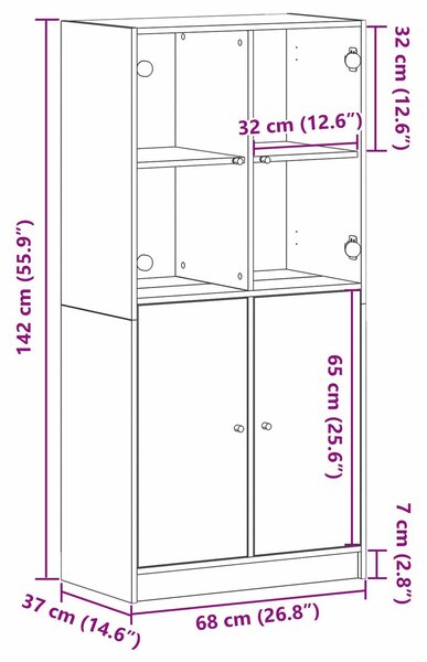 VidaXL Fekete tölgybútor szekrény Ajtókkal 68x37x142 cm Műszaki fa
