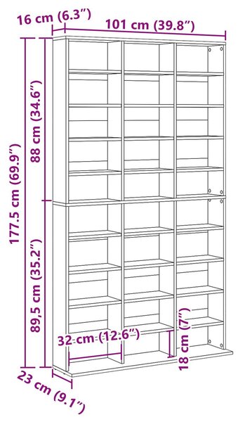 VidaXL CD Szekrény Artisan Tölgyből - 101x23x177.5 cm Mérnöki Fából