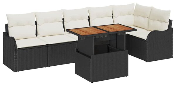 Kerti Kanapé Szett tárolóval 7 pcs Fekete Poli rattan