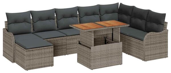 Kerti Kanapé Szett tárolóval 9 pcs Szürke Poli rattan