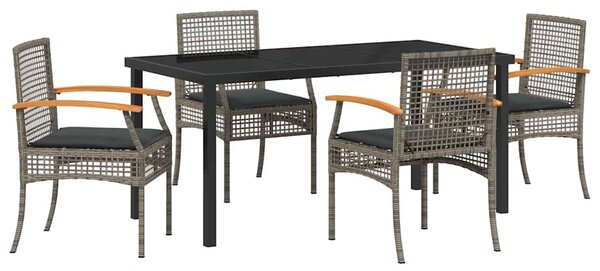 Kert étkező szett párnával 5 pcs Szürke és fekete Rattan