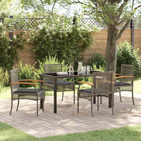 Kert étkező szett párnával 5 pcs Szürke és fekete Rattan