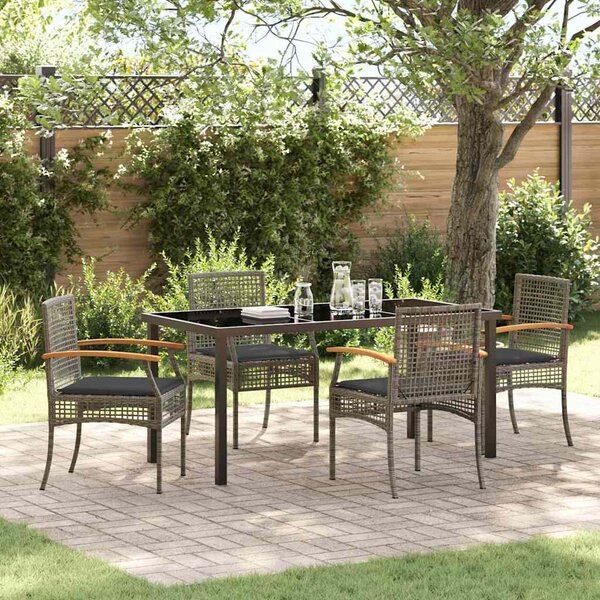 Kert étkező szett párnával 5 pcs Szürke és fekete Rattan