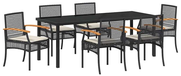Kert étkező szett párnával 7 pcs Fekete Rattan