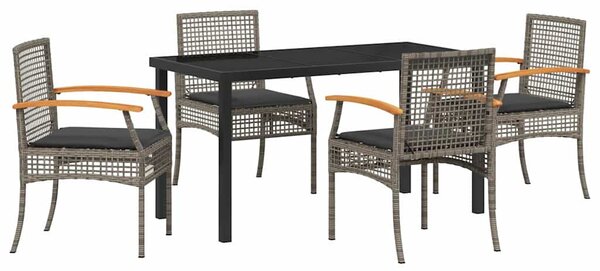 Kert étkező szett párnával 5 pcs Szürke és fekete Rattan