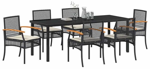 Kert étkező szett párnával 7 pcs Fekete Rattan