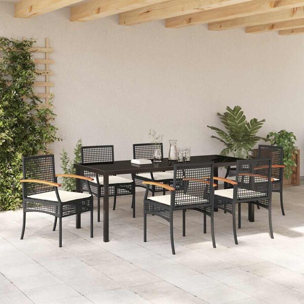 Kert étkező szett párnával 7 pcs Fekete Rattan