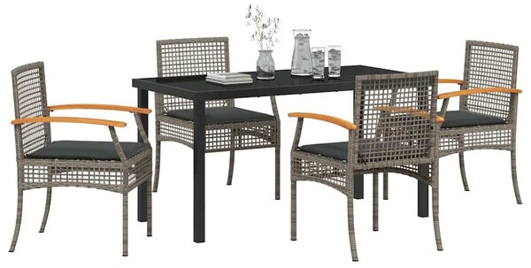 Kert étkező szett párnával 5 pcs Szürke és fekete Rattan