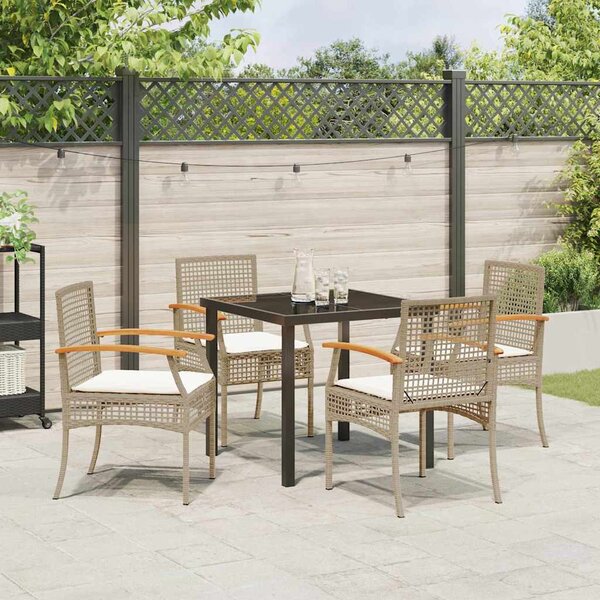 Kert étkező szett párnával 5 pcs Beige és fekete Rattan
