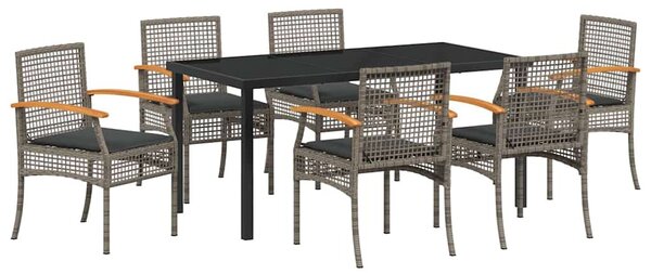 Kert étkező szett párnával 7 pcs Szürke és fekete Rattan